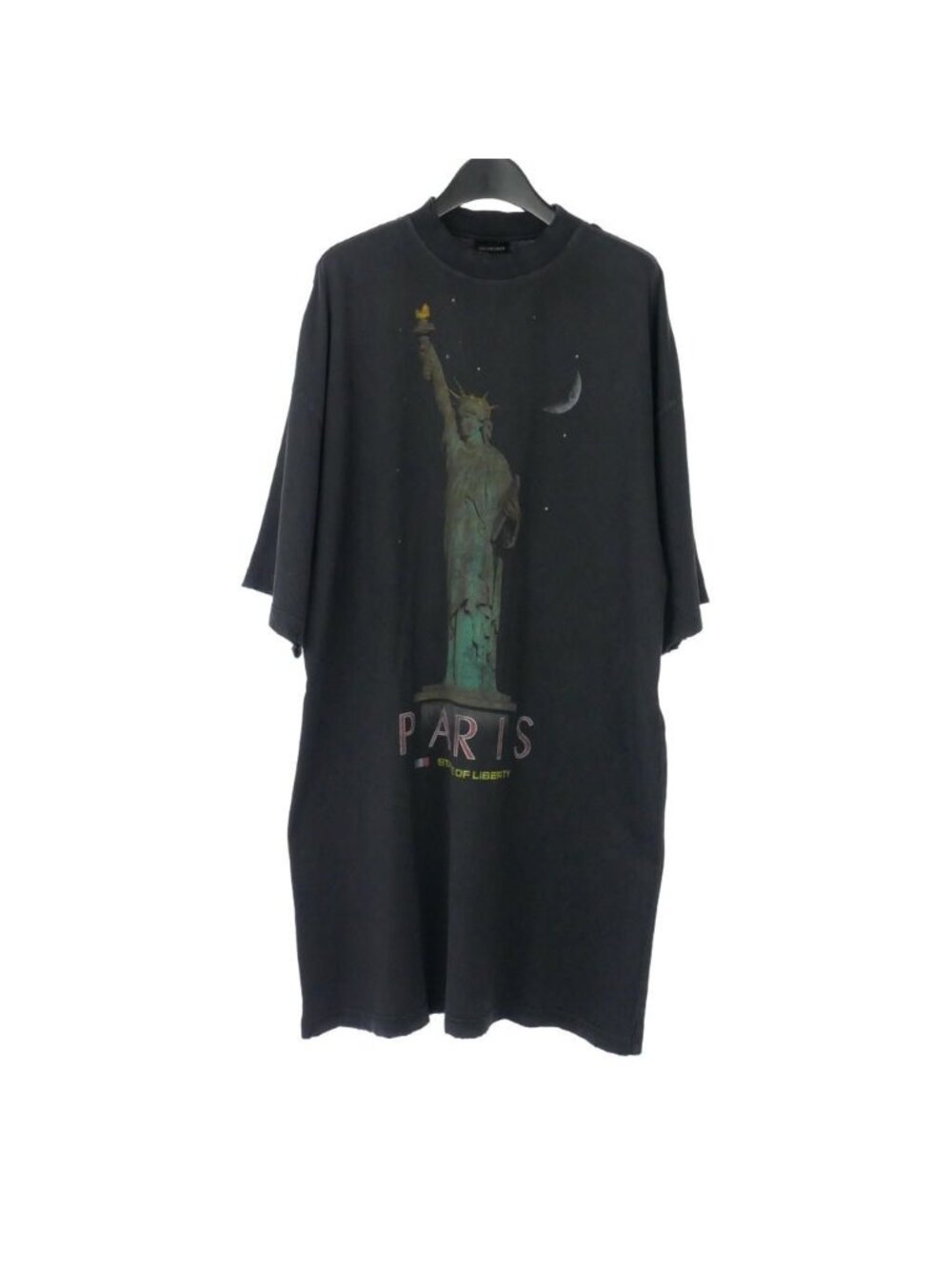 Balenciaga Statue of Liberty Paris Print T-Shirt Dress Distressed Short Sleeve